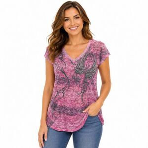 Maurices Pink Burnout Wing Graphic V-Neck Tee Medium